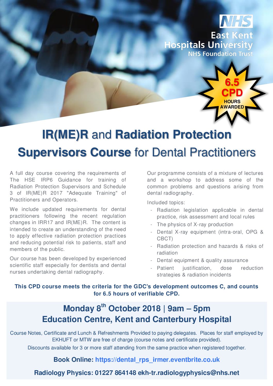 IRMER RPS dental course poster Maidstone and Tunbridge Wells NHS Trust