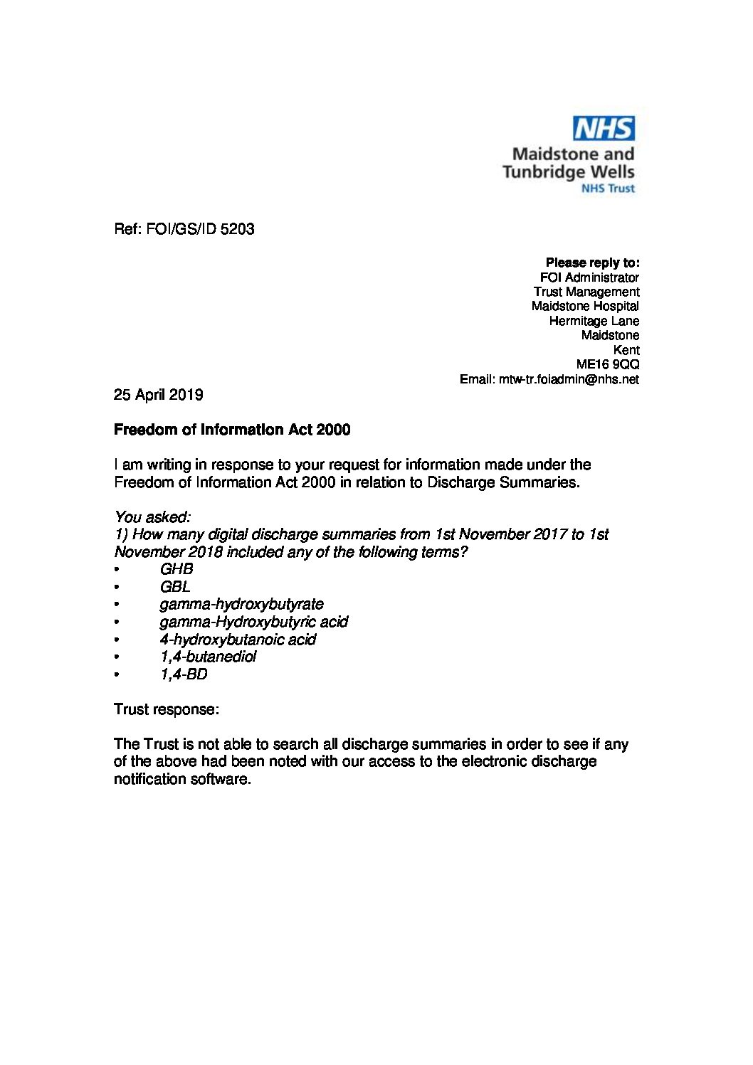 NHS Hospital Discharge Letter