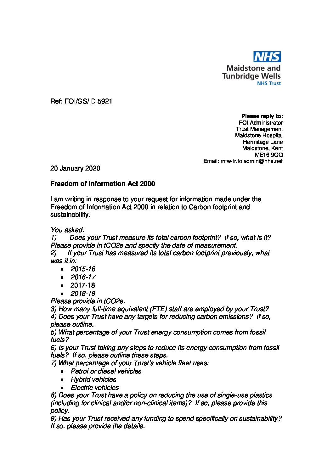 Download response Carbon footprint and sustainability. 200120